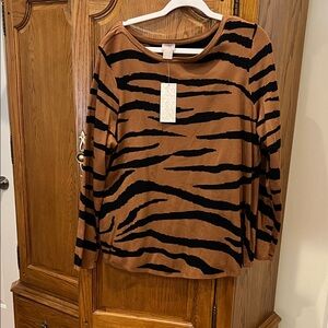 Chico's Tiger Stripe Long Sleeve Top - Brown and Black
